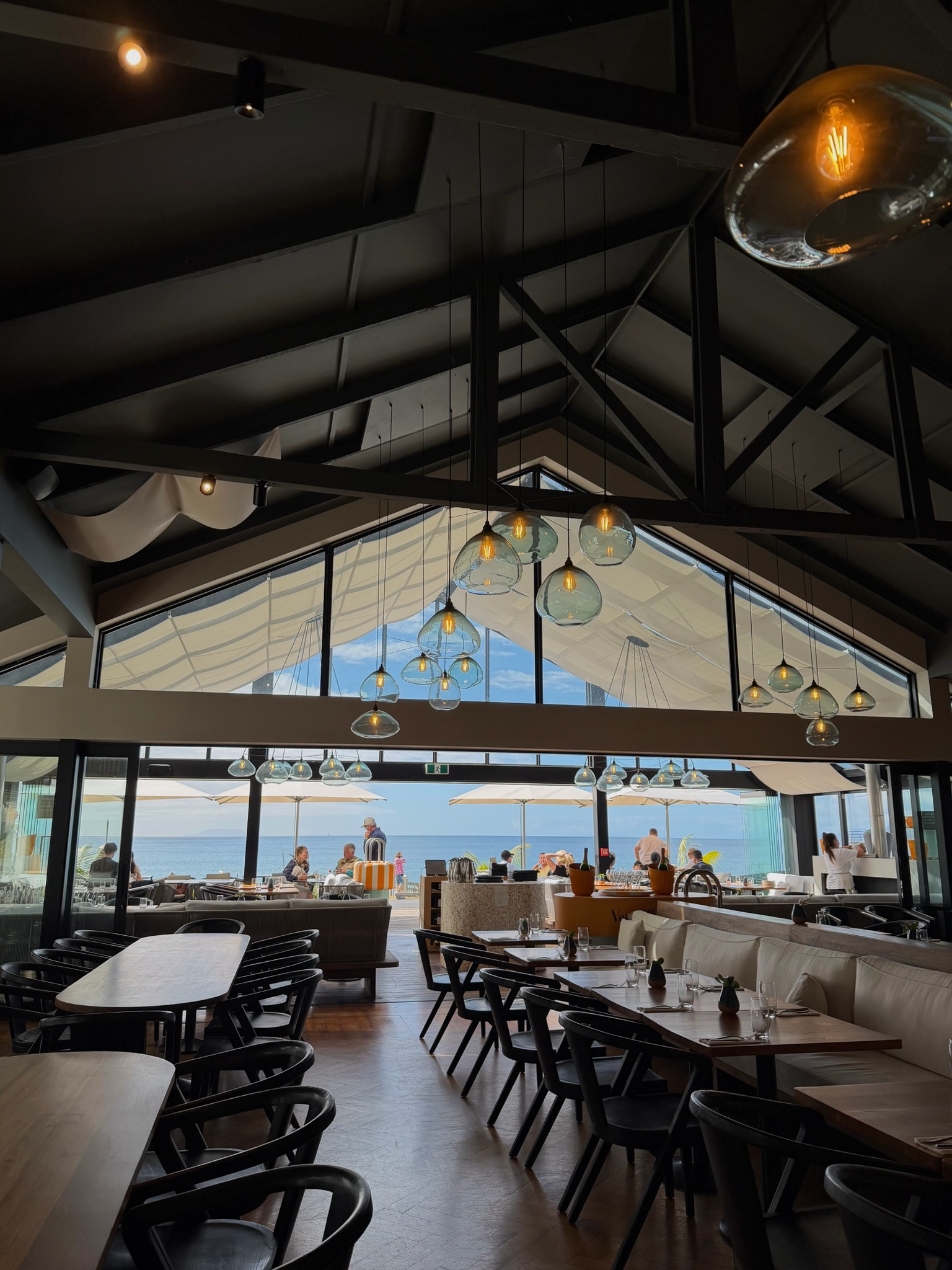 Restaurant interior overlooking the sea in New Zealand