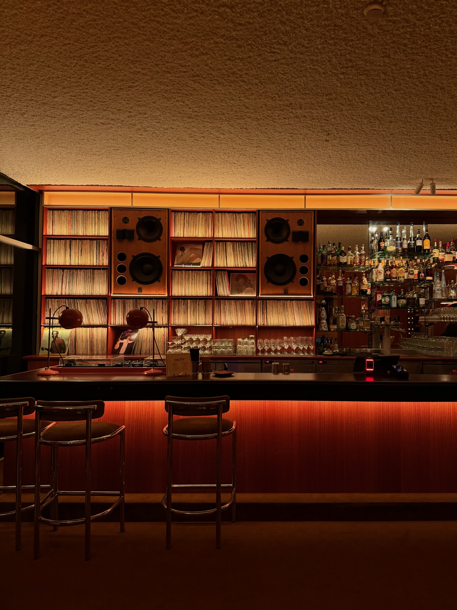 Warmly lit record bar in New Zealand